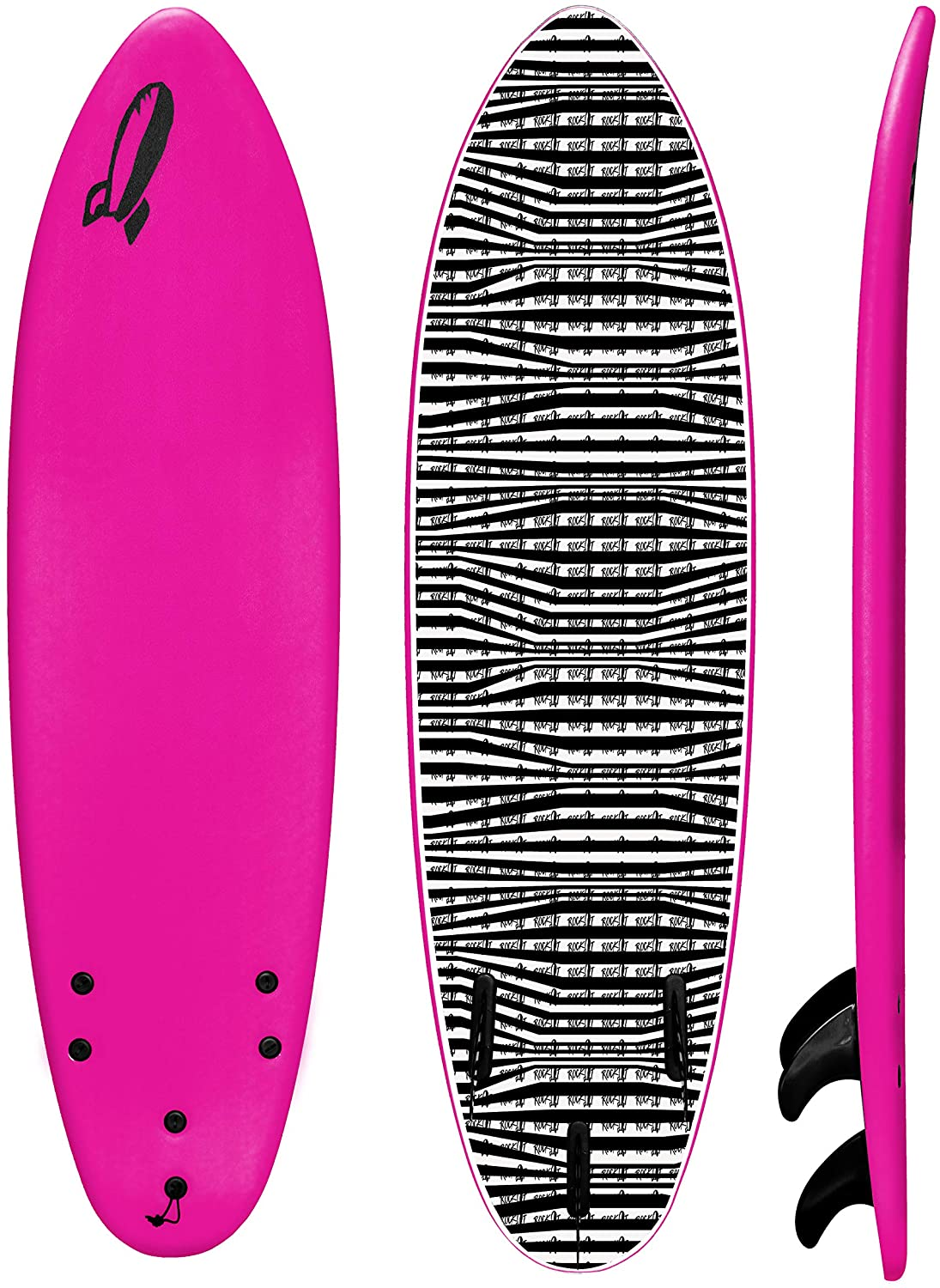 a pink, white and black surfboard
